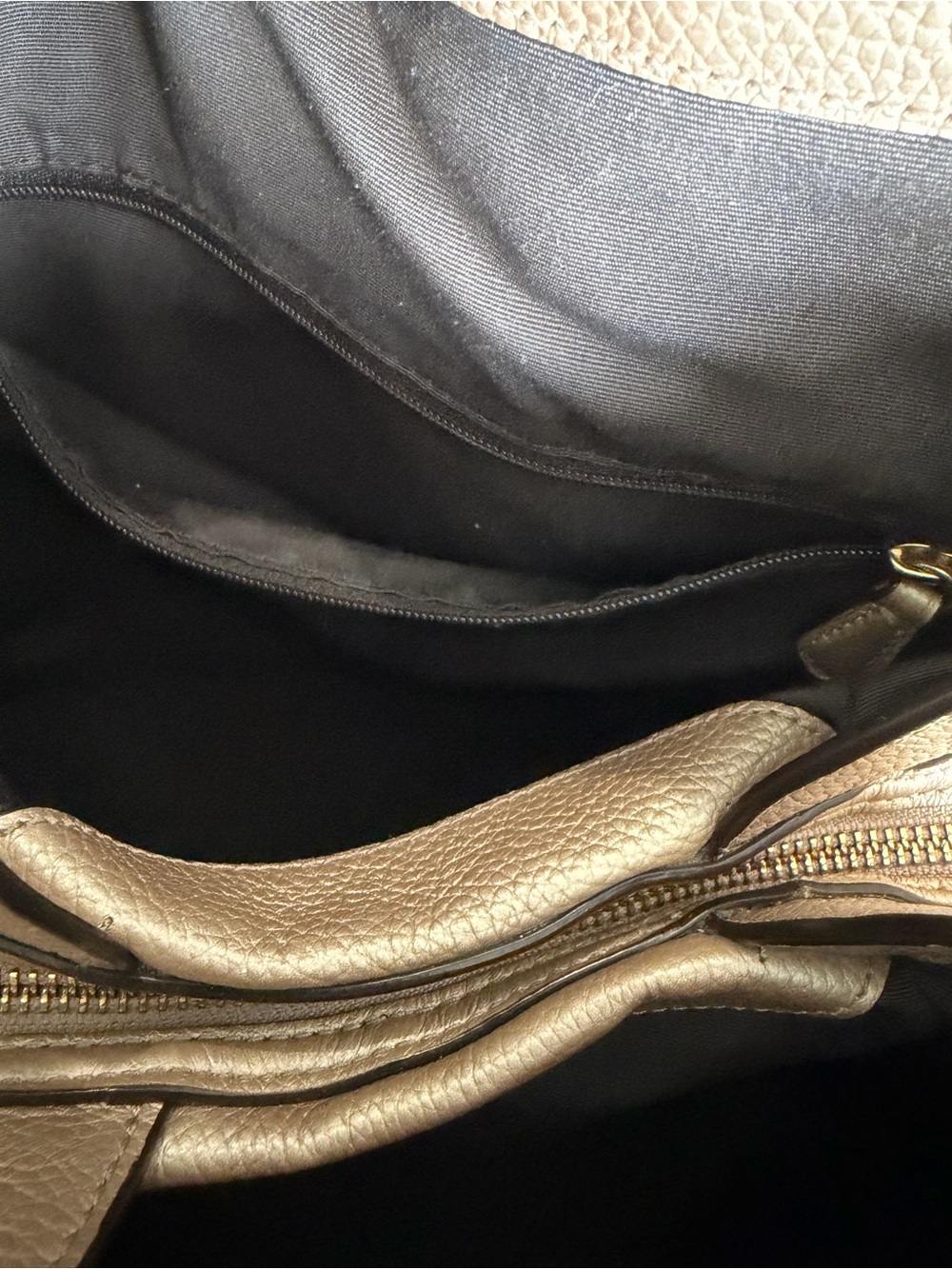 Coach Metallic Champagne Pebbled Leather Chain Shoulder Hobo Bag Gold - Picture 12 of 12